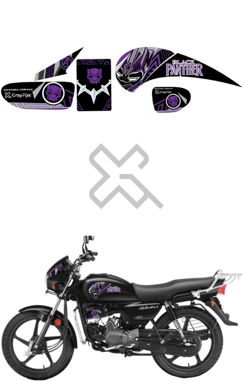 Black Panther Edition Half Body Sticker Compatible with Splendor Plus | Printed In Premium Vinyl With FPF(Fade Protection Film), Water Proof, Precut Sticker, Pack Of 1 Compatible with Both Side